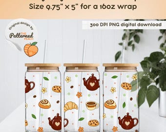 Cozy Cafe Glass Can Wrap PNG | 16oz | 300 DPI | Digital Download
