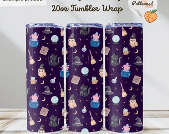 Whimsy Witchcraft Tumbler Wrap | Purple Halloween Sublimation Design (Digital Download)
