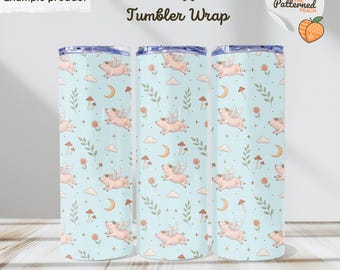 Moonlit Piggies 20oz Tumbler Wrap PNG |  Flying Pig Tumbler Design | Whimsical Themed | Digital Download