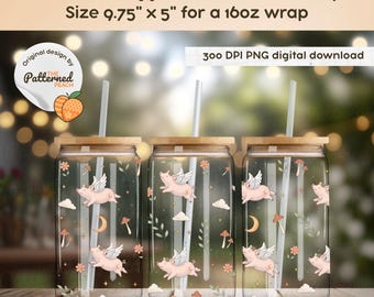 Moonlit Piggies Glass Can Wrap PNG | 16oz | Sublimation Design | UV DTF Transfer | Digital Download |