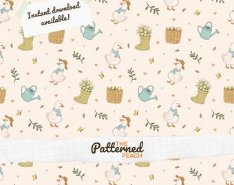 Goosey Garden Seamless Pattern PNG | Cottagecore Goose Print | Spring Floral Farm Design | Fabric Print | Digital Paper | Instant Download