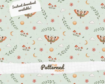 Moth Magic Seamless Pattern | Hand Drawn Whimsical Woodland (Digital Download)