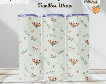 Moth Magic Tumbler Wrap | Hand Drawn Boho Celestial Design (Digital Download)