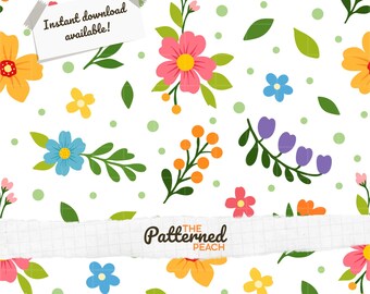 Spring Pop Floral Seamless Pattern | Hand Drawn | Digital PNG Download