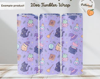 Halloween Witchy Magic Tumbler Wrap Purple Background Sublimation Design (PNG Digital Download)