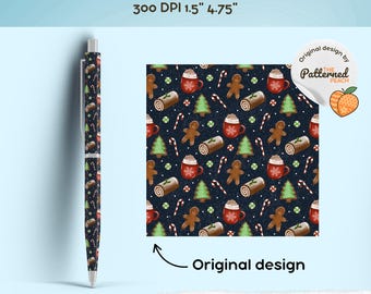 Christmas Bakery Pen Wrap PNG: Gingerbread, Cocoa, Yule Logs, Candy Canes (Digital Download)