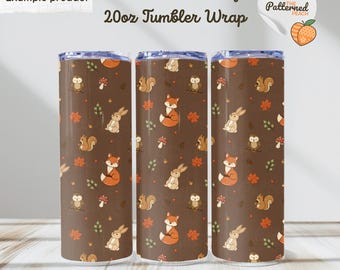 Woodland Animals 20oz Skinny Tumbler Wrap PNG | Seamless Design | Whimsical Autumn Tumbler | Digital Download
