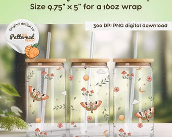 Moth Magic Glass Can Wrap PNG | 16oz | 300 DPI | Digital Download