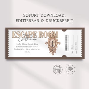 Escape Room Voucher Ticket Template, Personalizable, Digital Printable Gift Voucher, Experience Voucher for Friends and Family