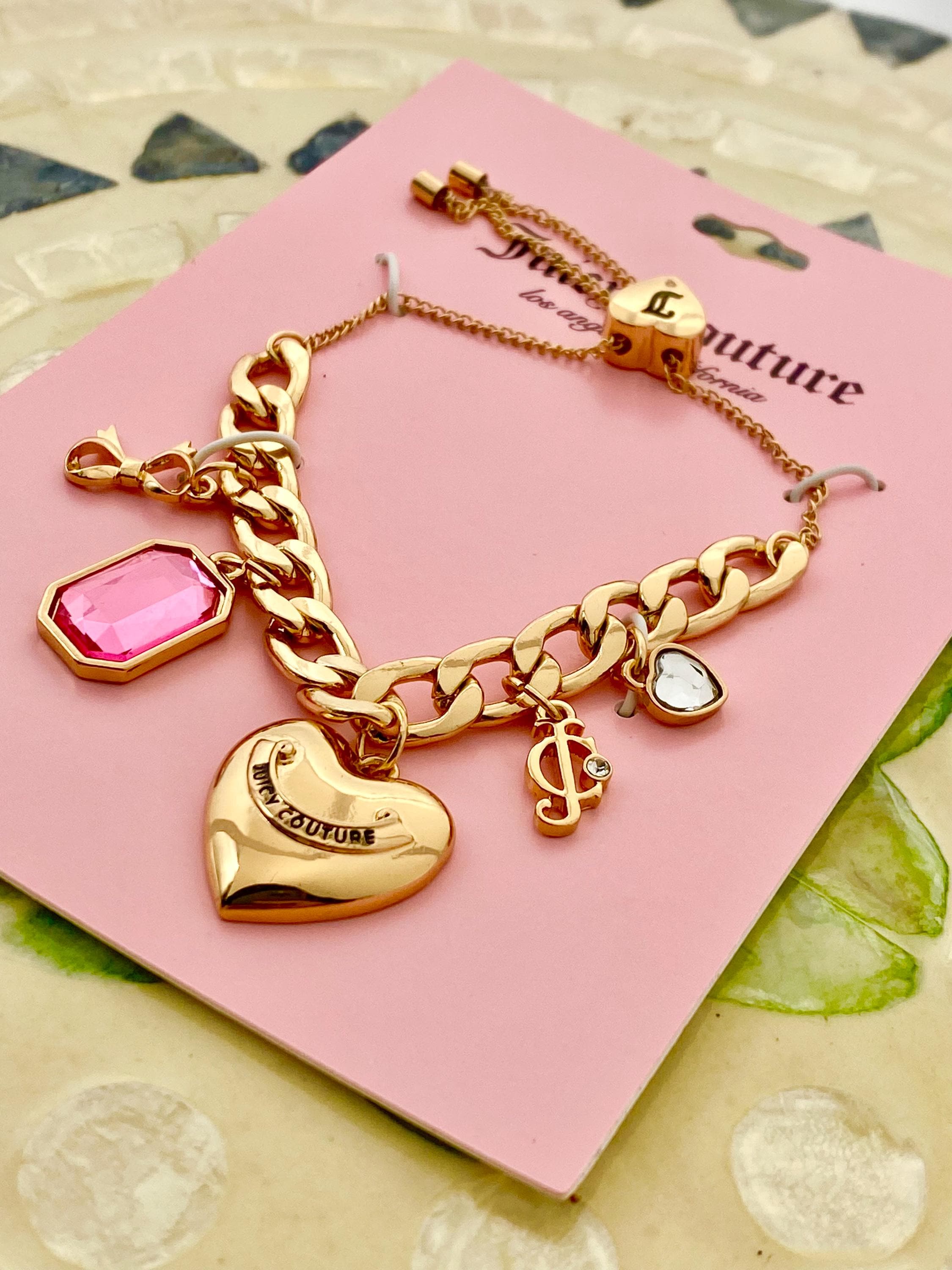 Juicy Couture Gold Tone Heart Watch Bracelet with NYC Themed Charms ? Juicy Couture Gold Chain Link Heart Toggle Bracelet J Charm  main image 4