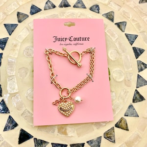 Juicy Couture Gold Plated Pearl Heart & Charm Adjustable Bracelet