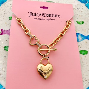Juicy Couture Gold Plated Heart Padlock & Arrow Charm Adjustable Necklace