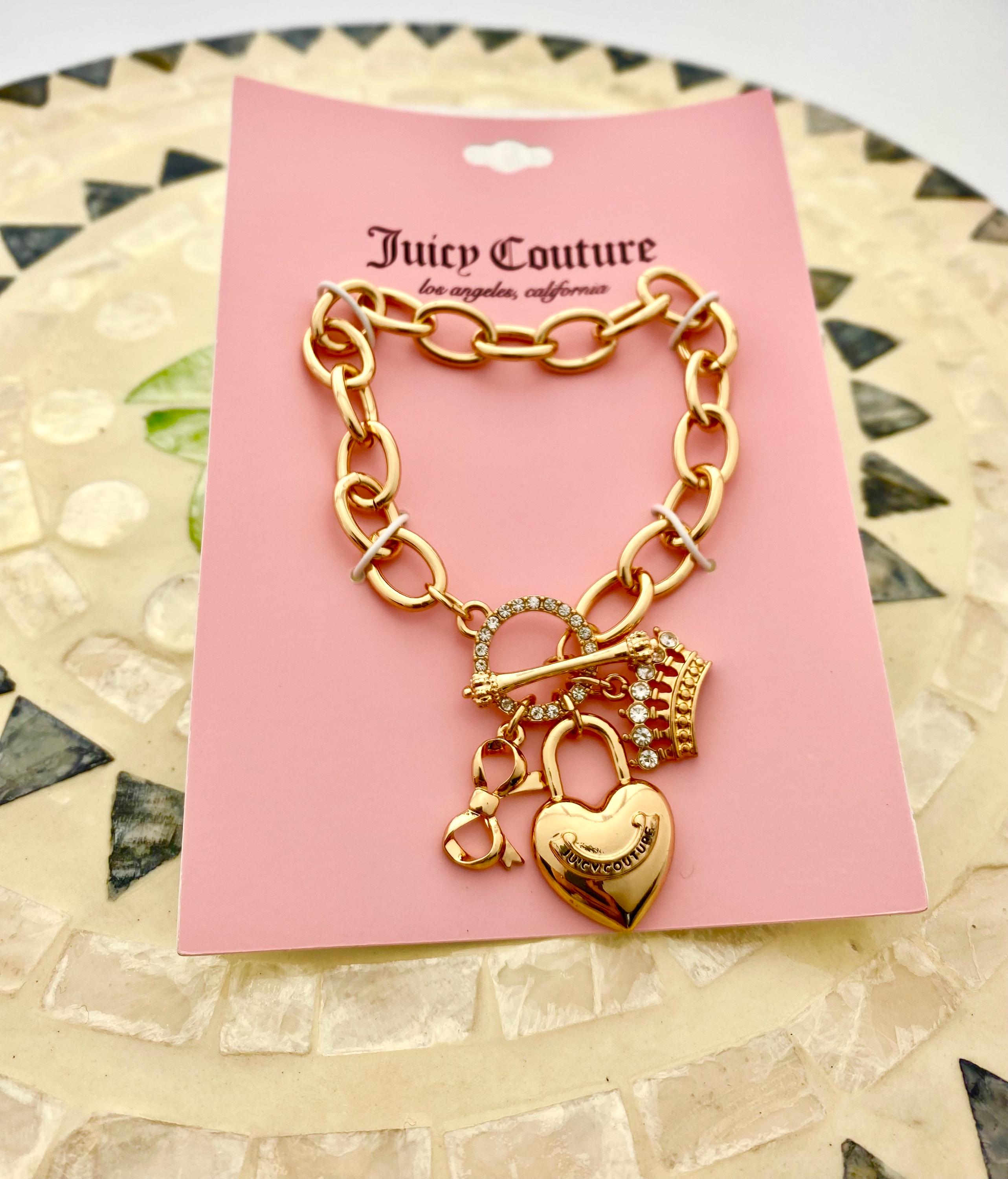 Juicy Couture Gold Plated Heart Padlock, Crown & Bow Charm 