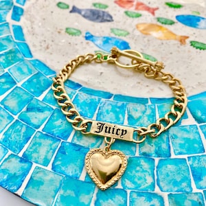 Juicy Couture Gold Plated &quot;Juicy&quot; Bar & Heart Chain
