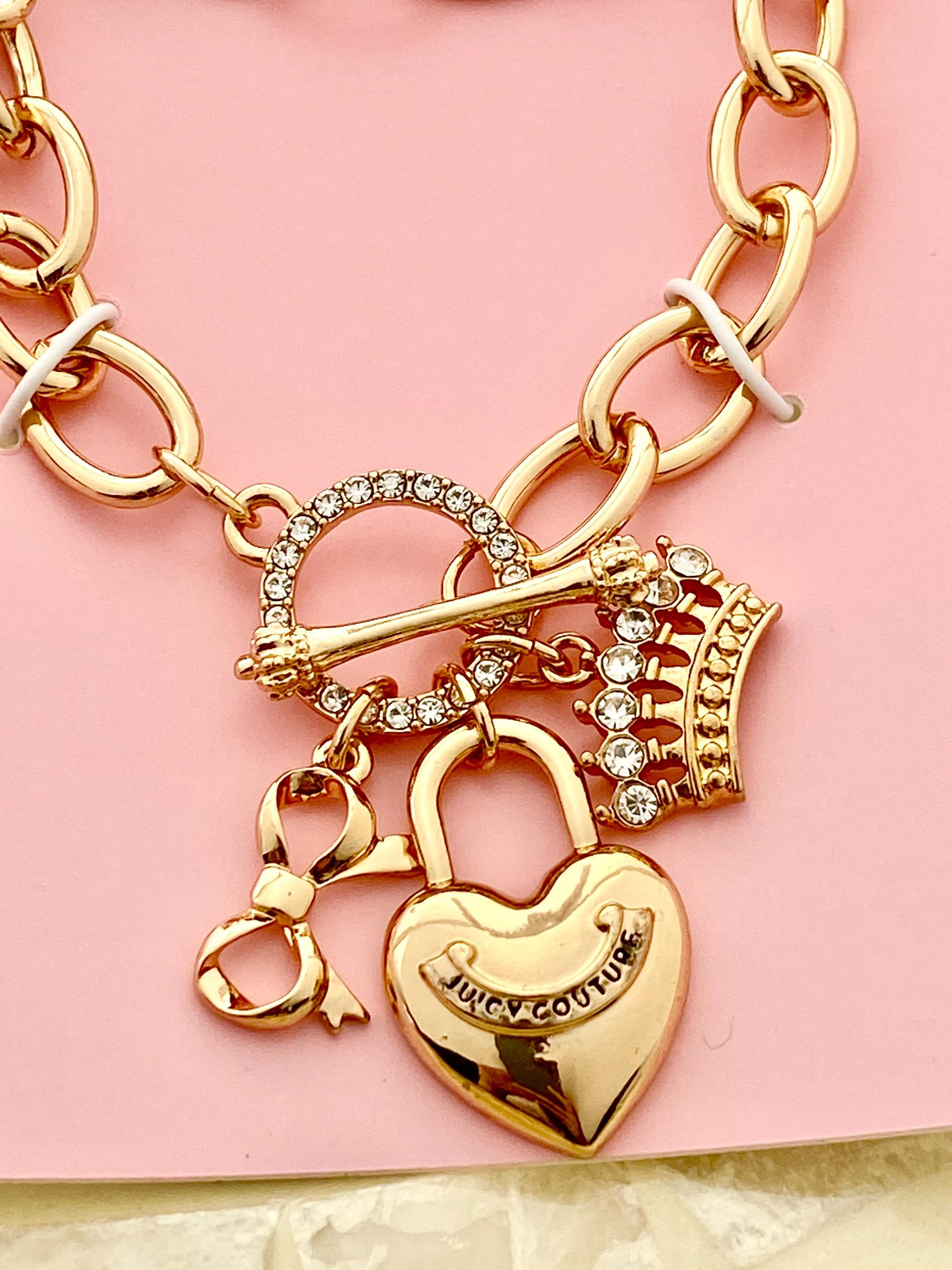 Juicy Couture Gold Plated Heart Padlock, Crown & Bow Charm