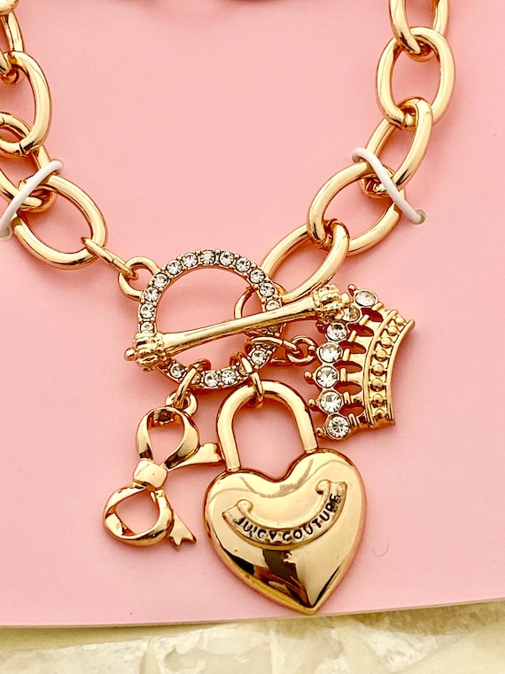 Juicy Couture Gold Plated Heart Padlock, Crown & Bow Charm