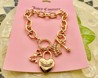 Juicy Couture Gold Plated Heart Padlock, Crown & Bow Charm