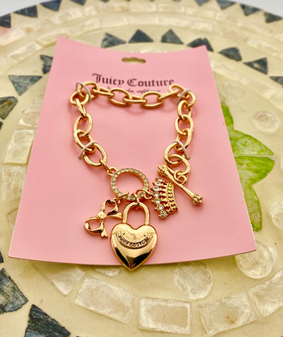 Juicy Couture Gold Plated Heart Padlock, Crown & Bow Charm