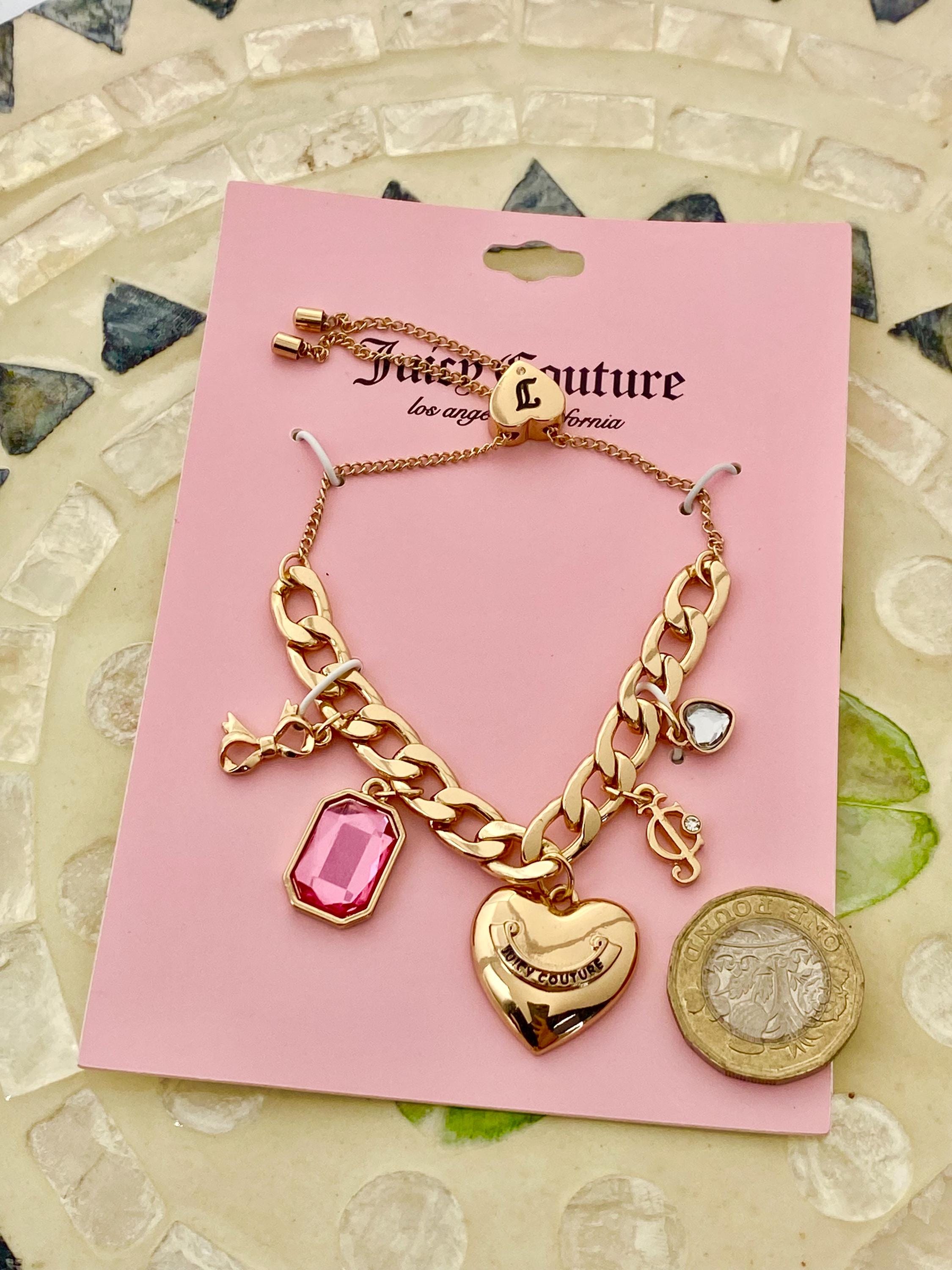 ? Juicy Couture Rose Gold Plated Watch Charm Bracelet Goldtone Pink Charm Bracelet with Pave Accents - Juicy Couture main image 3