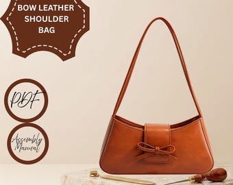 Bow Leather Shoulder Bag Pattern, Baguette Handbag Template (PDF Download)