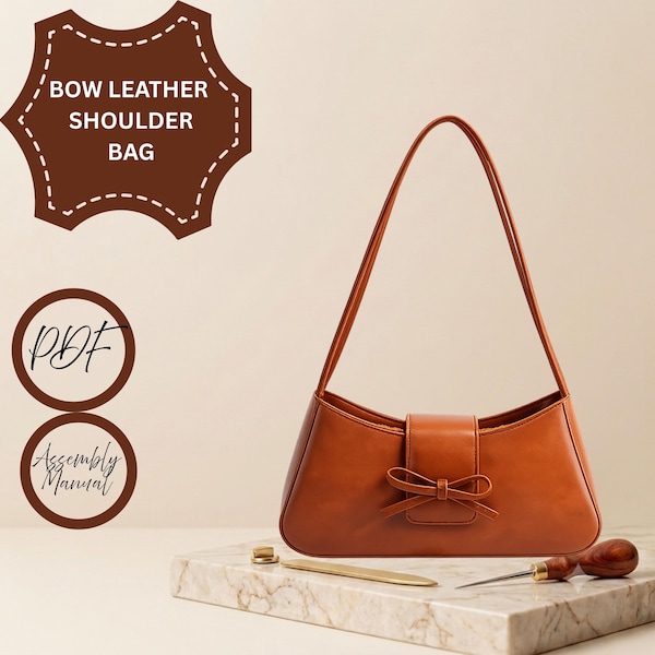 Bow Leather Shoulder Bag Pattern, Baguette Handbag Template (PDF Download)