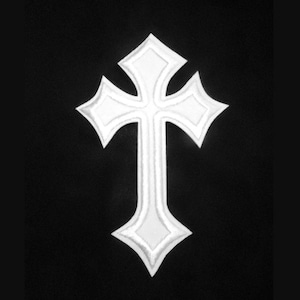 White Iron On Embroidered Cross Patch Applique 4&quot;