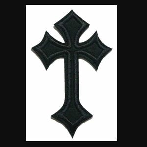 Black Iron On Embroidered Cross Patch Applique 4&quot;