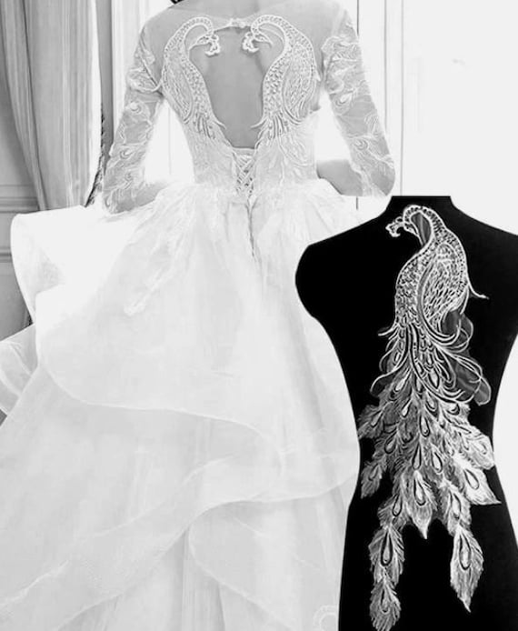Embroidered White Peacock Appliques Mirror Pair Set of 2 Patch Wedding Dress  24" - Etsy