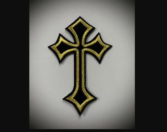 Gold and Black Cross Embroidered Iron-on Patch - Etsy