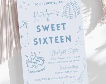 Sweet 16 Party Invitation | Editable Digital Invite Template | Printable Modern Coquette for Girls Birthday Celebration