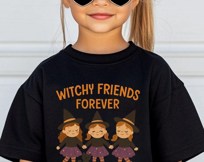 Witchy Friends Kids Tee: Halloween Graphic T-Shirt