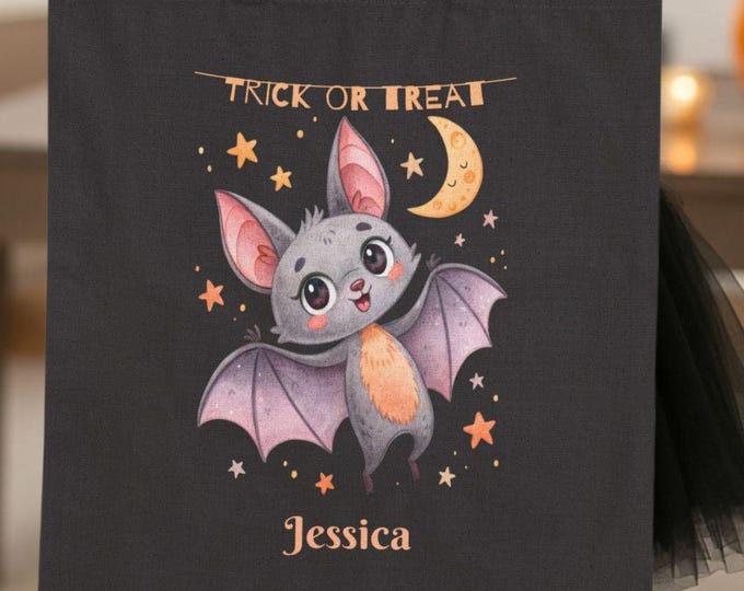 Personalized Halloween Bat Tote Bag: Trick or Treat Eco-Friendly Cotton Bag
