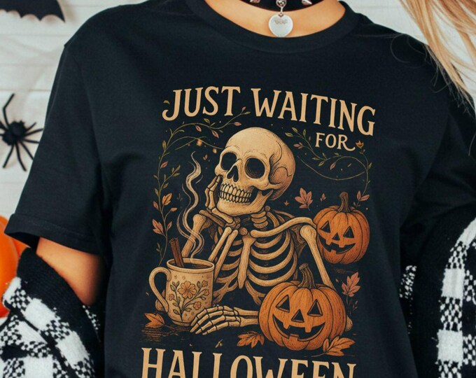 Skeleton Pumpkin Spice Tee: Comfort Colors Black Halloween Shirt