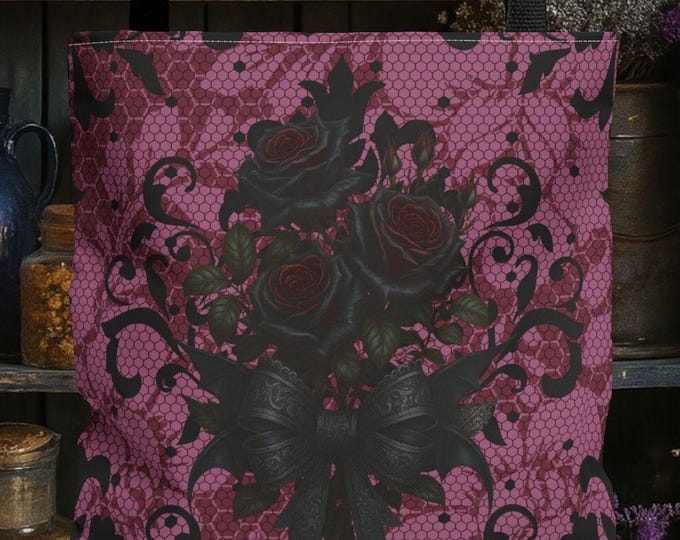 Gothic Roses Tote Bag: Dark Floral Witchy Market Bag
