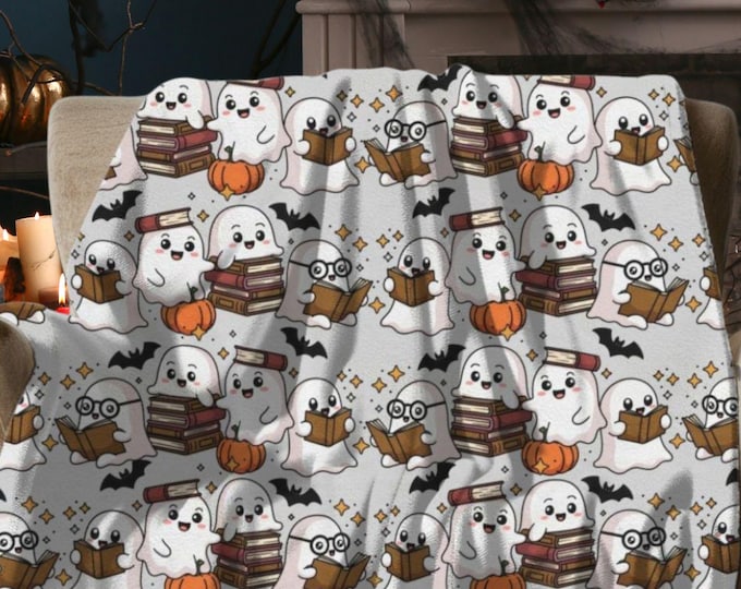 Book Ghost Plush Blanket: Spooky Autumn Throw, Cottagecore Decor