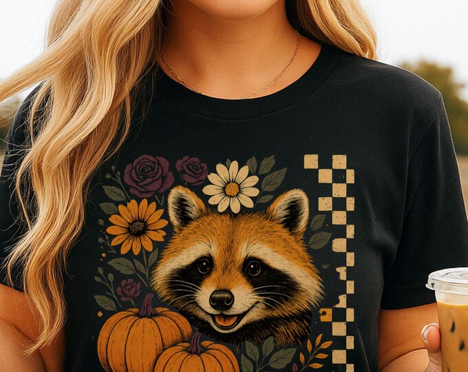 Raccoon Pumpkin Fall Graphic Tee - Comfort Colors Black Autumn Shirt