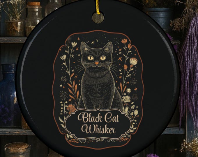 Black Cat Whisker Ceramic Ornament – Spooky Elegance for Your Haunted Home