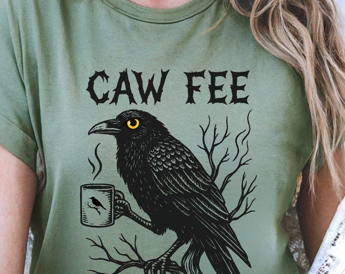 Gothic Raven Coffee Shirt: Funny Witchy Fall Comfort Colors Tee