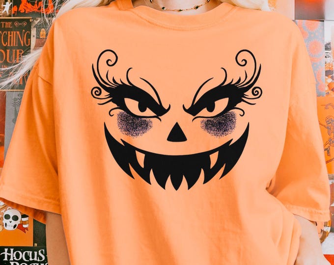 Spooky Glam Pumpkin Face Tee: Comfort Colors Halloween Shirt