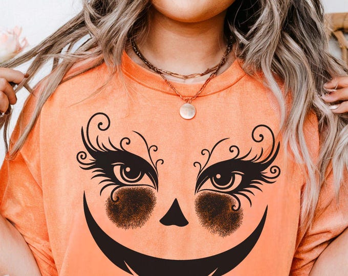 Glam Pumpkin Face Comfort Colors Tee: Witchy Halloween Shirt