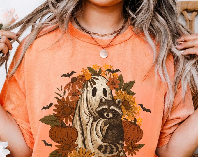 Ghost and Raccoon Halloween Tee: Comfort Colors 1717 Spooky Fall Shirt