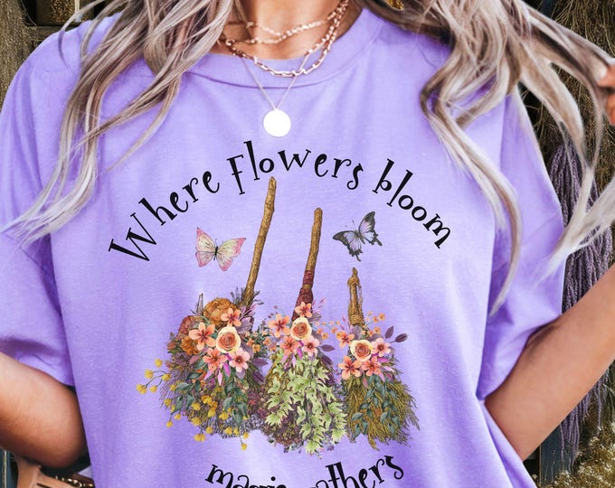 Floral Broom T-Shirt: Comfort Colors, Garden Witch Tee