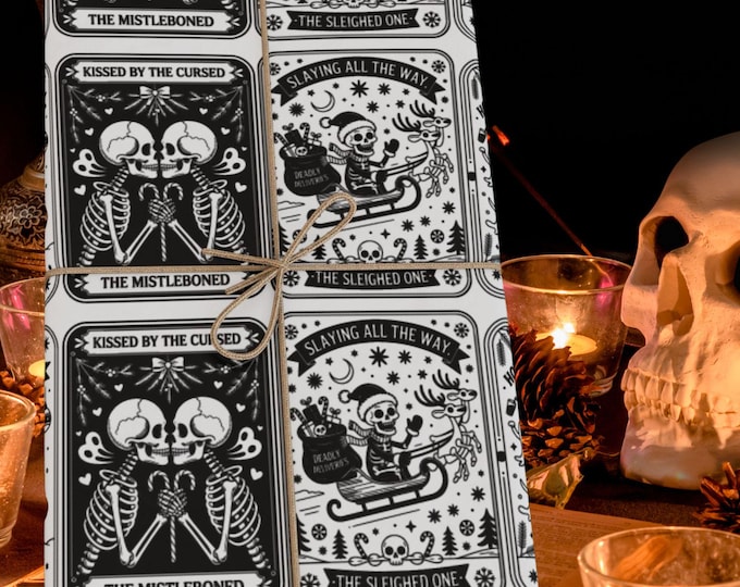 Gothic Tarot Skeleton Christmas Gift Wrap Alternative Holiday Wrapping Paper
