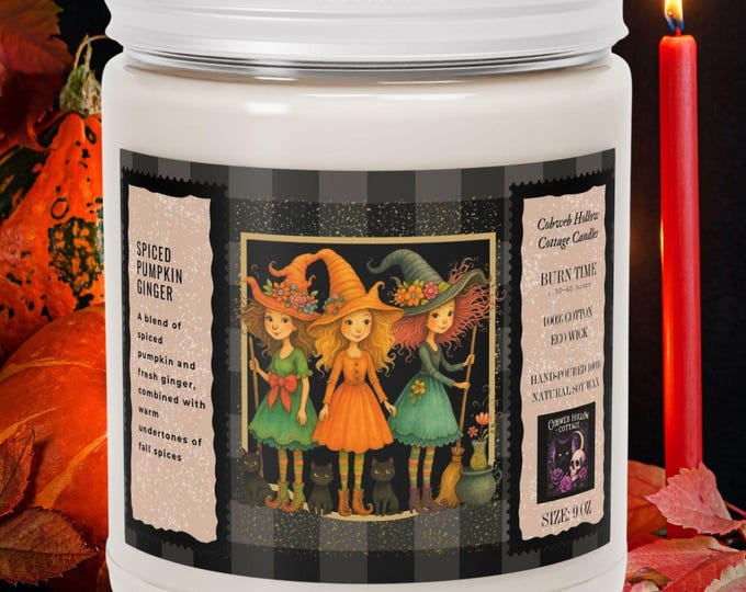 Whimsical Witchy Autumn Candle, Spiced Pumpkin Ginger Soy Candle