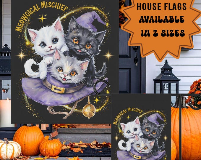 Halloween Cat House Flag: Witchy Garden Decor, Meowgical Mischief