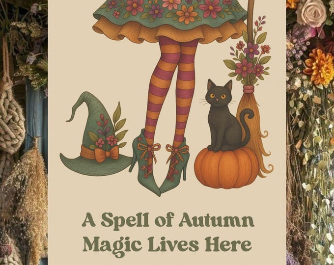 Autumn Witch House Flag: Floral Halloween Garden Decor