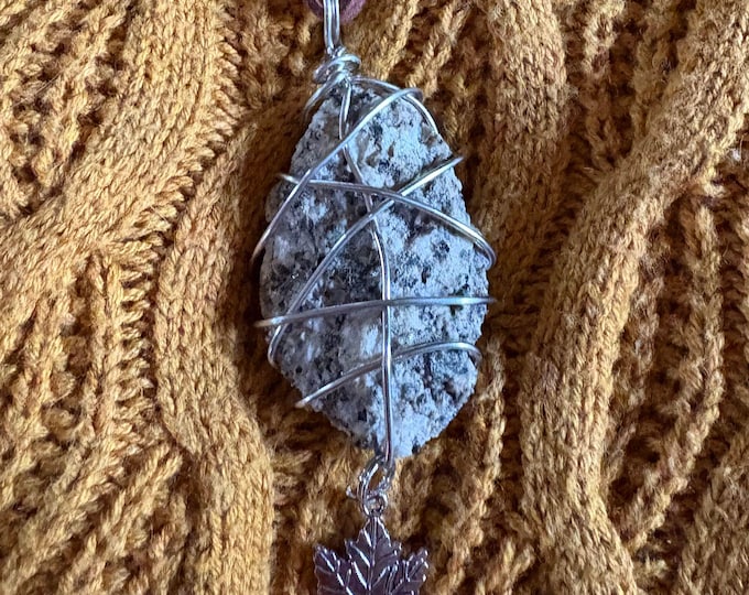 Woodland Stone Pendant Necklace: Silver Maple Leaf Charm, Cottagecore Jewelry