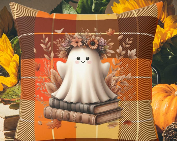 Autumn Bookish Ghost Pillow