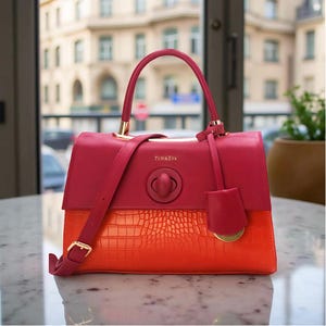 Sac a Main Style Vintage à Effet Croco  Orange Rose