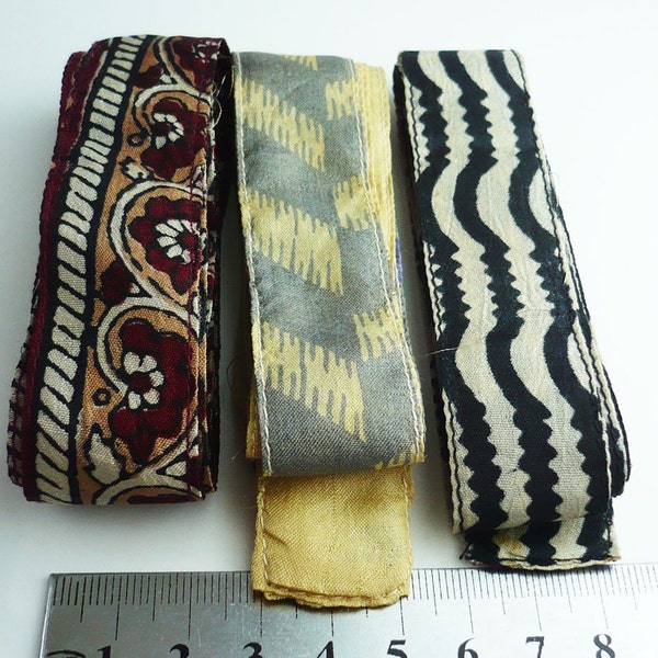 Set of 3 recycled sari silk ribbon